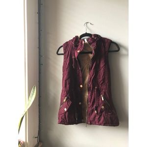 Wine Red Super Fuzzy Lined Vest w/ Detachable Hood